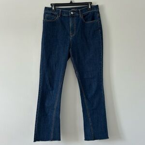 J. McLaughlin Dark Wash Boot Cut High Rise Raw Hem Jeans 8